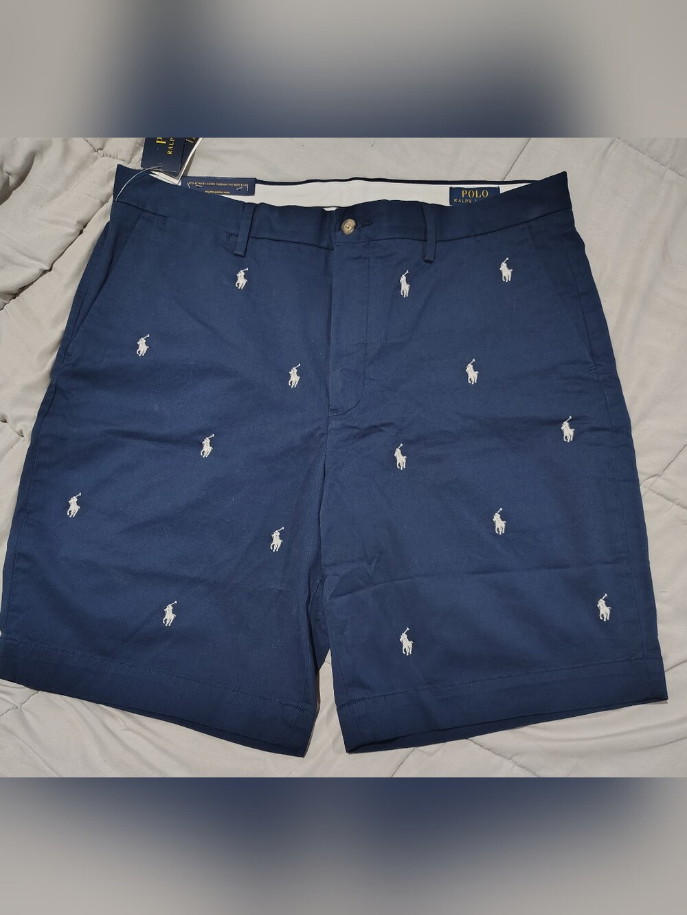 Polo Ralph Lauren Shorts Men's 35 Blue All Over Pony Stretch Classic Fit NWT